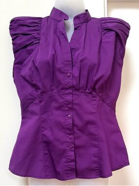 Dalia Purple Puff-Sleeve Button Front Blouse